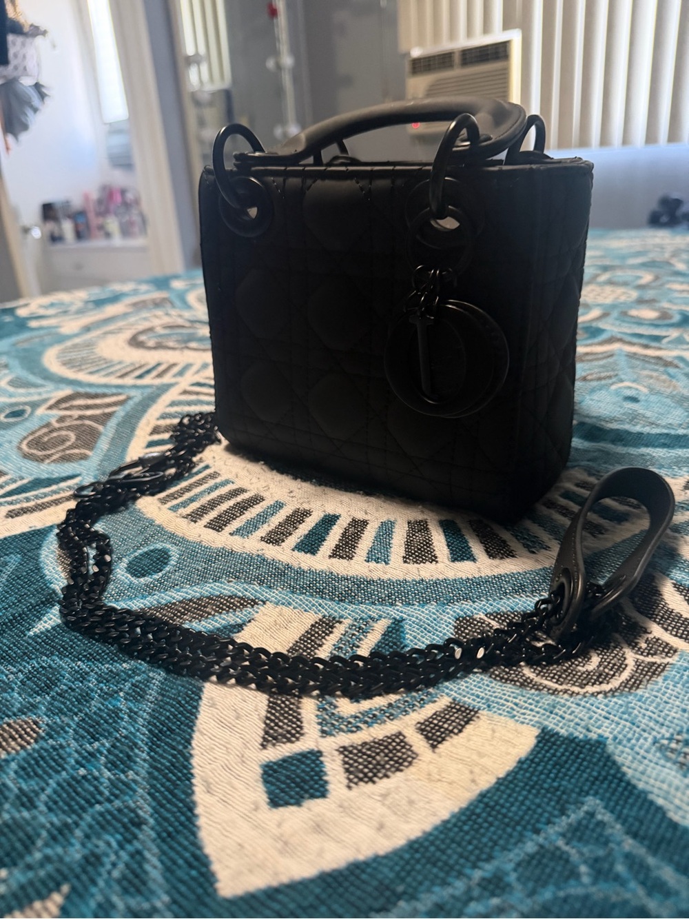 Dior Matte Black Quilted Mini Lady Bag with Chain Strap - Picture 2 of 6